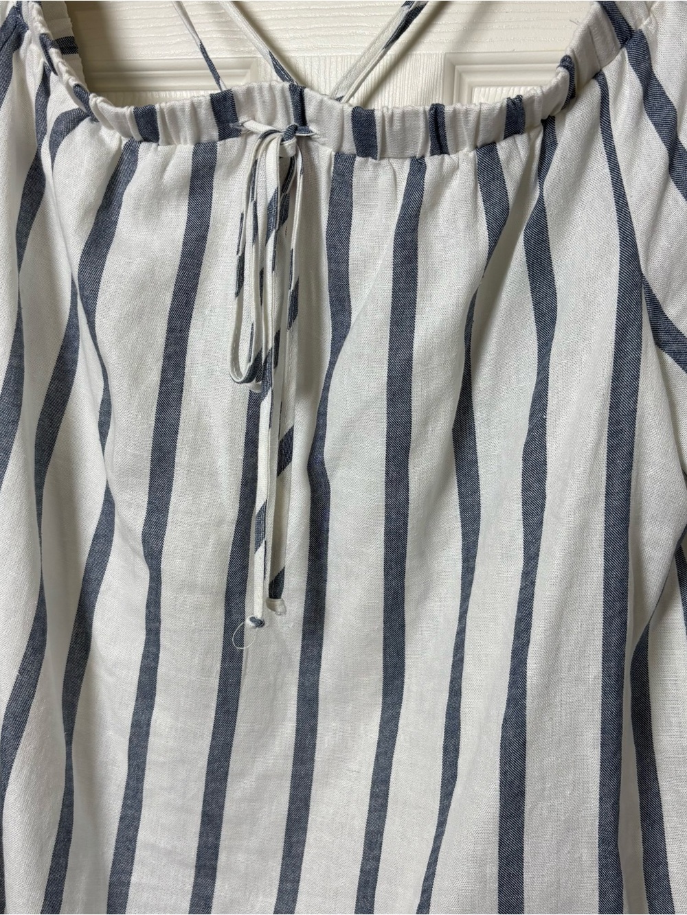 Vince Camuto Peasant Top Blouse Women Large Linen Blend Striped Off Shoulder - Picture 6 of 7